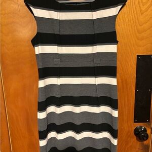 Calvin Klein Black, Gray, and White Striped Mini Dress